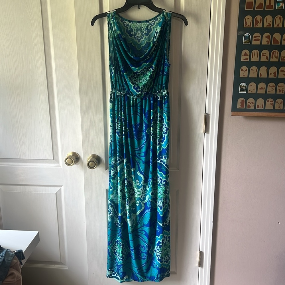 Blue and Green Patterned Dress